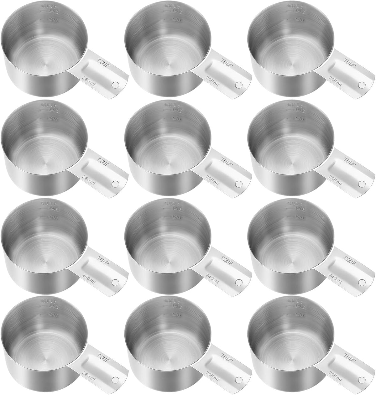 12 Tazas Medidoras 1 Taza con Asa Cuchara 8oz Acero Inox