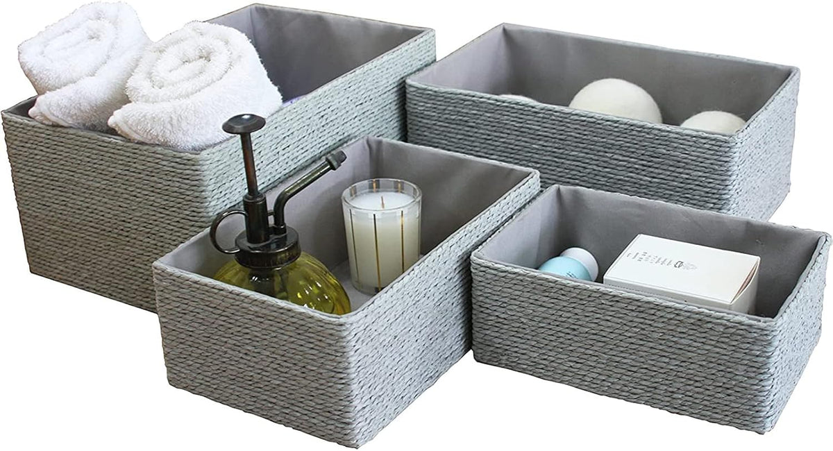Set 4 Cestas Tejidas Apilables Cuerda Papel para Baño Armario
