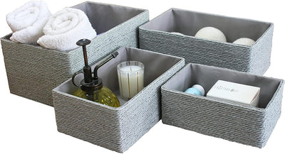 Set 4 Cestas Tejidas Apilables Cuerda Papel para Baño Armario