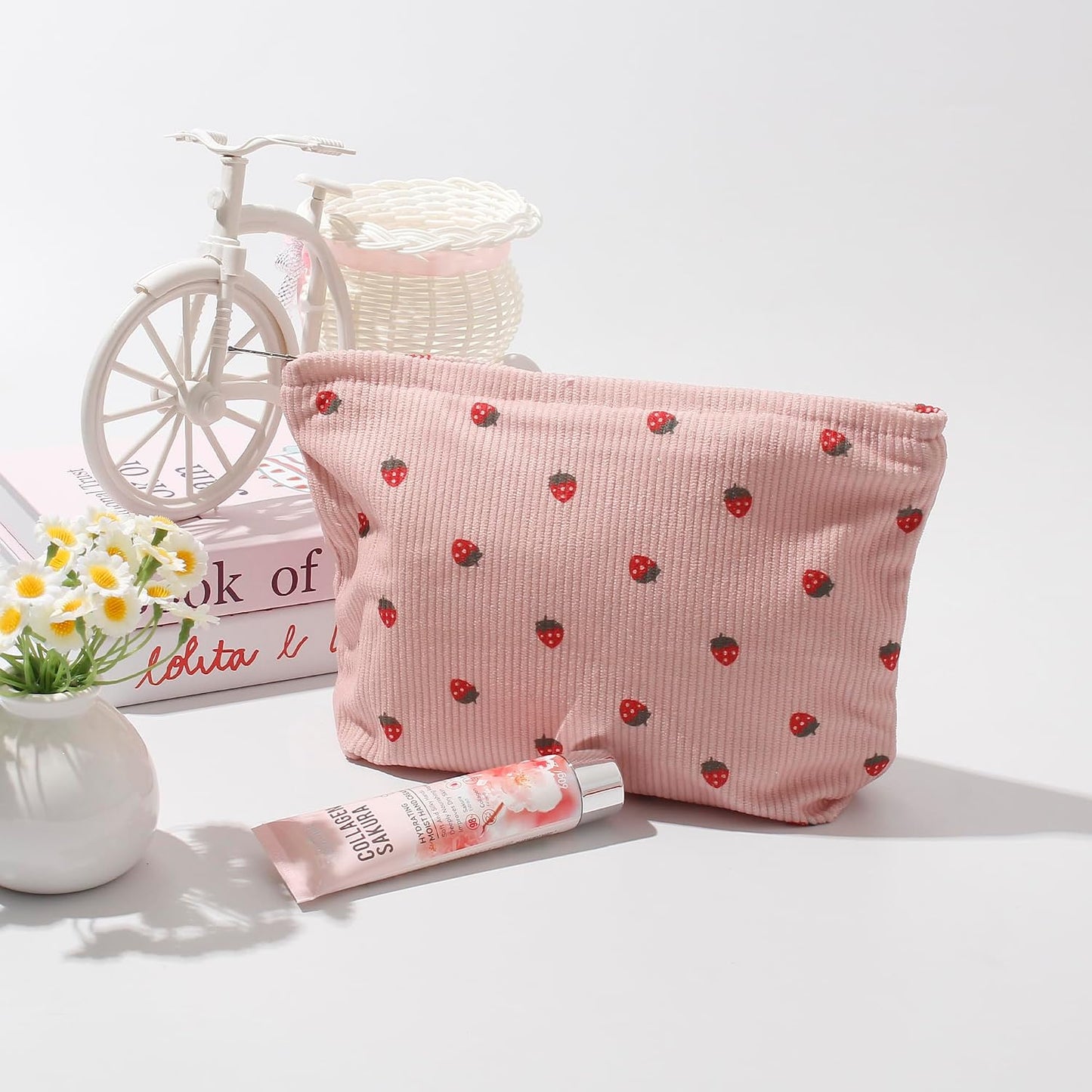 Bolsa cosméticos pana estética con puntos sonrientes