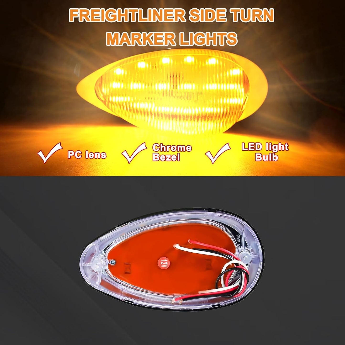 2 Pzas Luz señalización ámbar LED para Freightliner Century