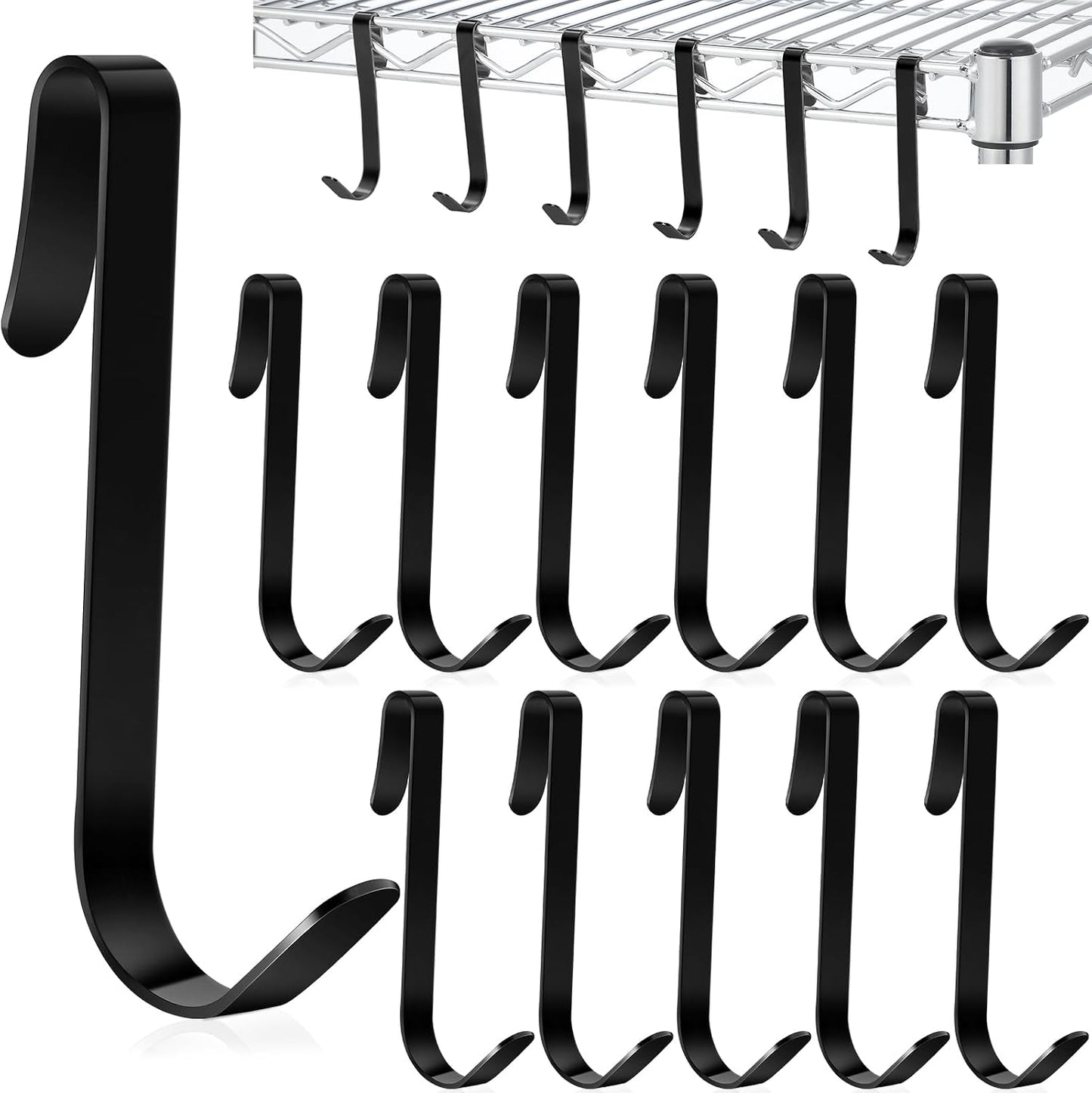 12 Ganchos Metal Resistentes para Estantes Alambre Negro