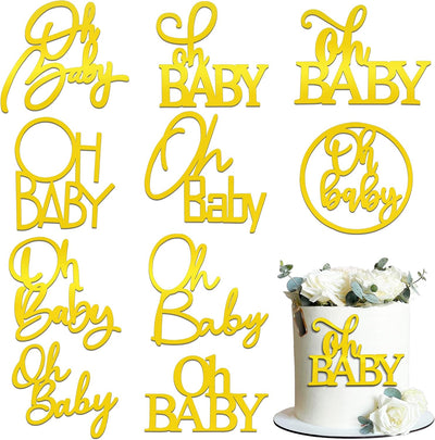 10 Pzas decoración pastel dorado Oh Baby insertos acrílicos