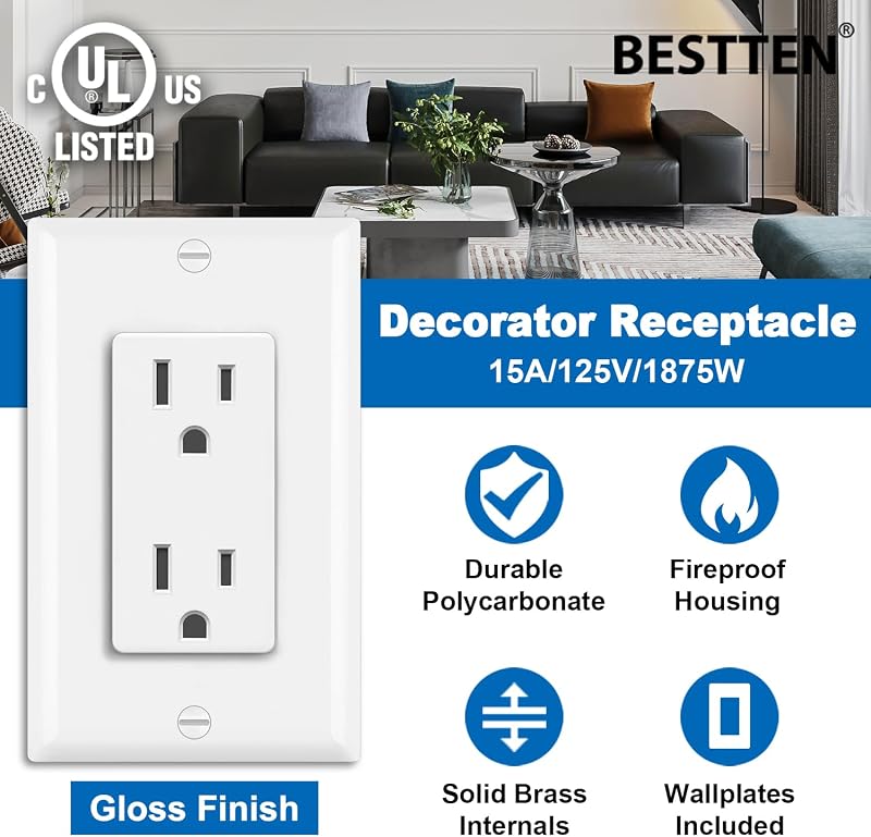 Toma corriente decorativa pared 15A 125V 100 pzas blanco