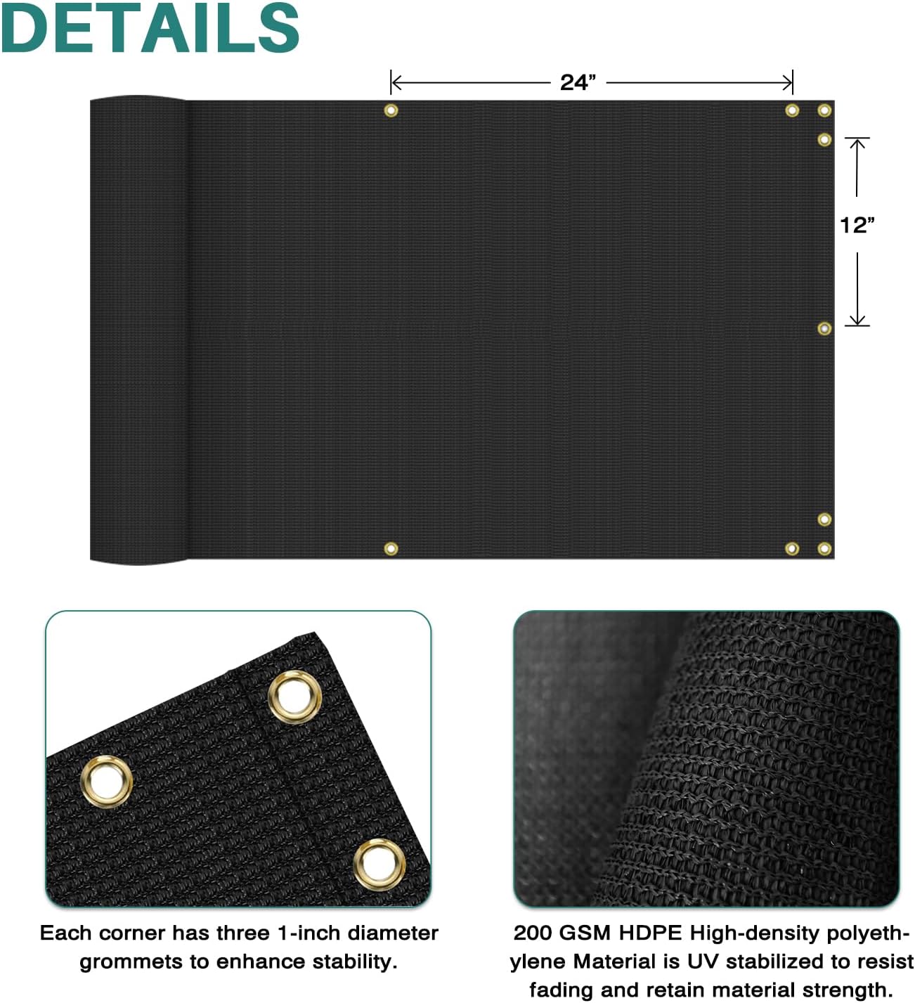 Pantalla privacidad 2.5x15pulg negra para balcón terraza