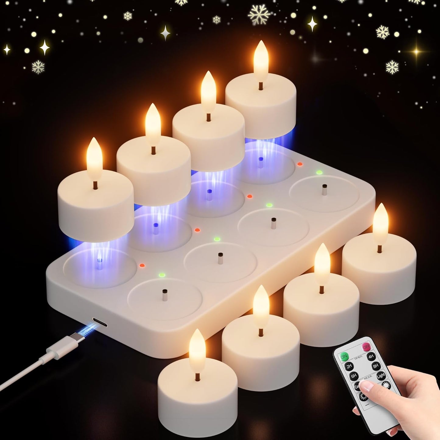 Velas té recargables con estación carga 8uds led decoración