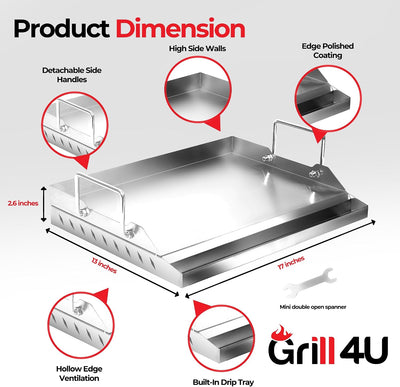 Plancha parrilla gas acero inox antiadherente 17x13pulg