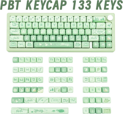Juego teclas PBT MOA 133 teclas sublimación Cherry Gateron verde