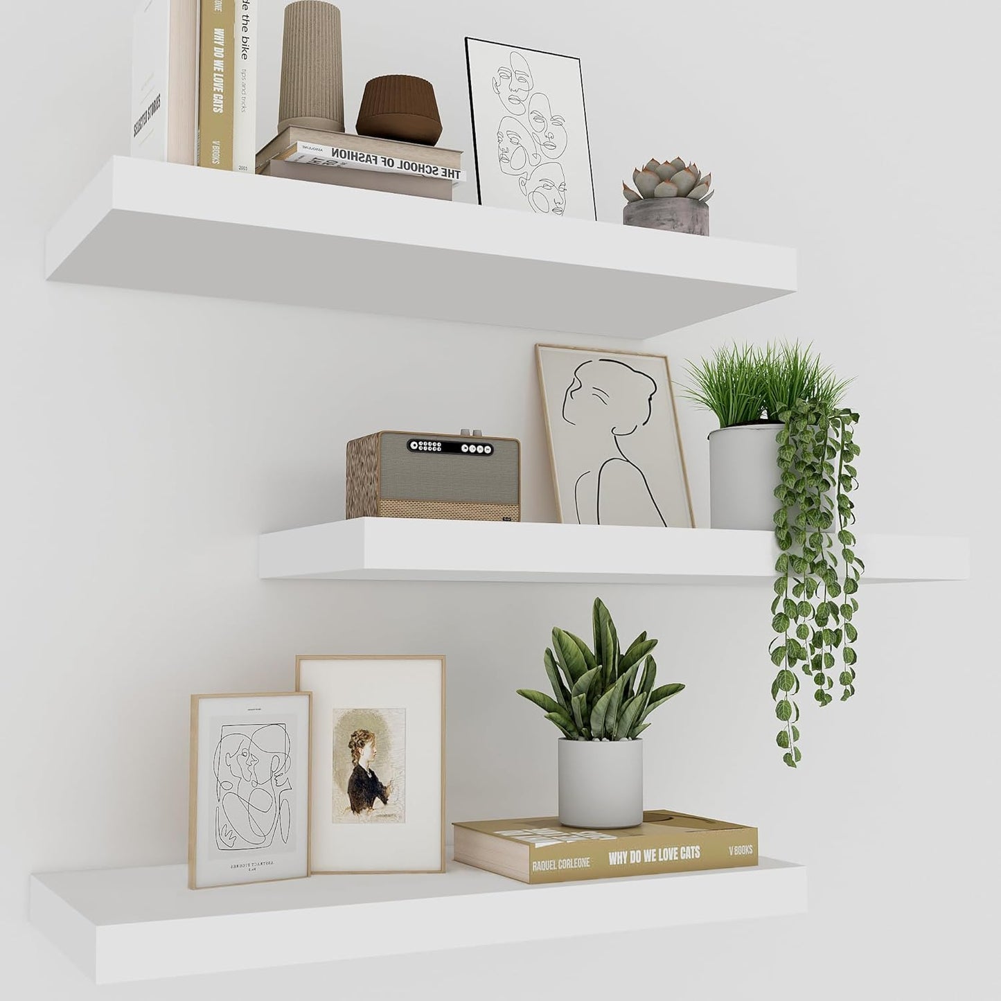 3 Pzas Estantes Flotantes Blancos para Sala y Dormitorio