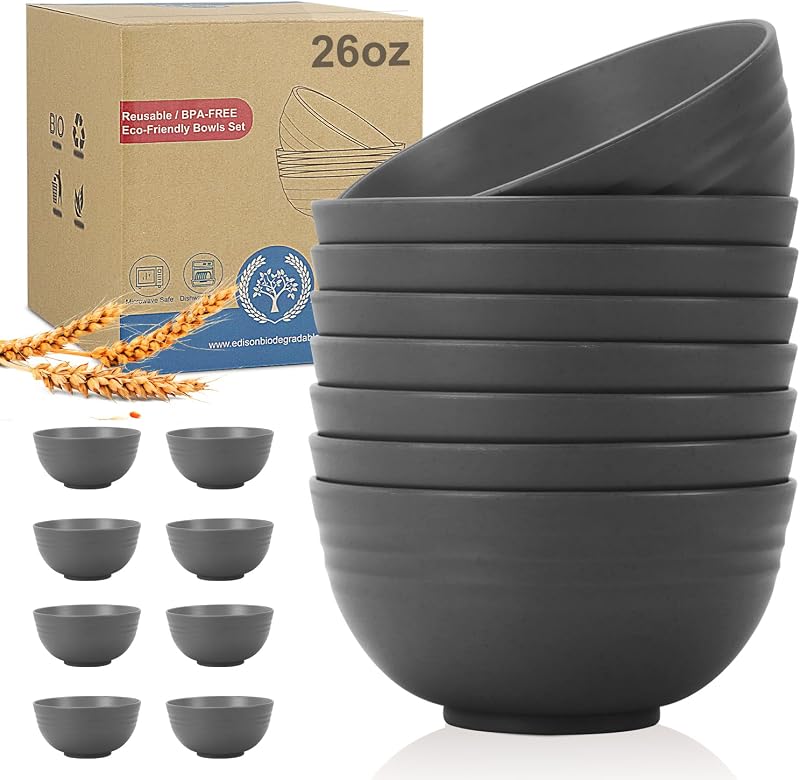 Set 8 Cuencos Paja Trigo para Niños 26oz Resistentes