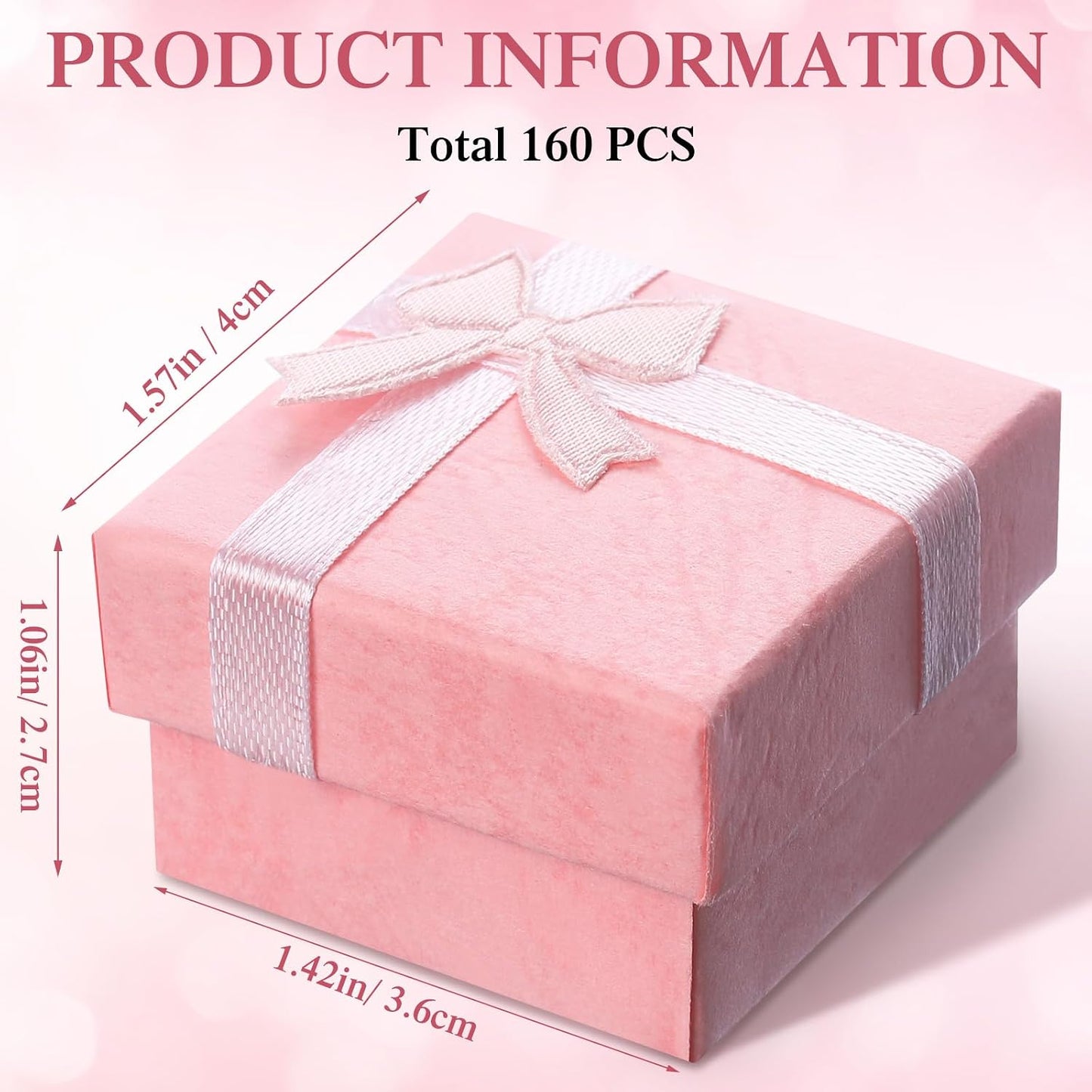 Caja regalo joyería con lazo rosa para anillos y aretes