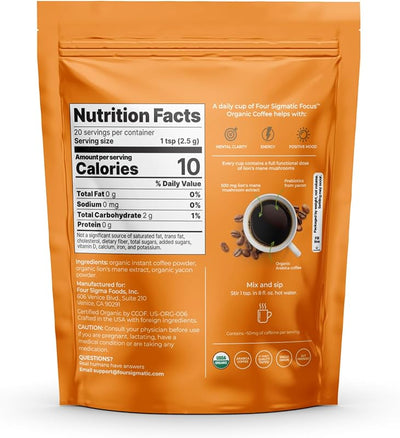 Café instantáneo orgánico Focus 1.7oz