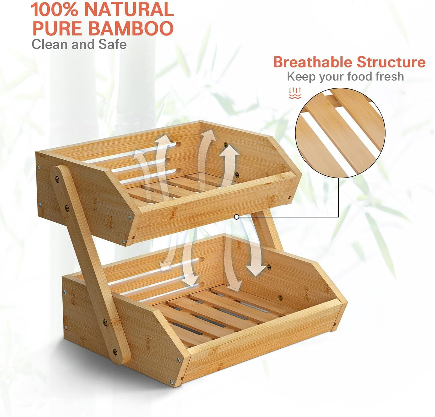 Cesta frutas bambú 2 niveles soporte almacenamiento cocina