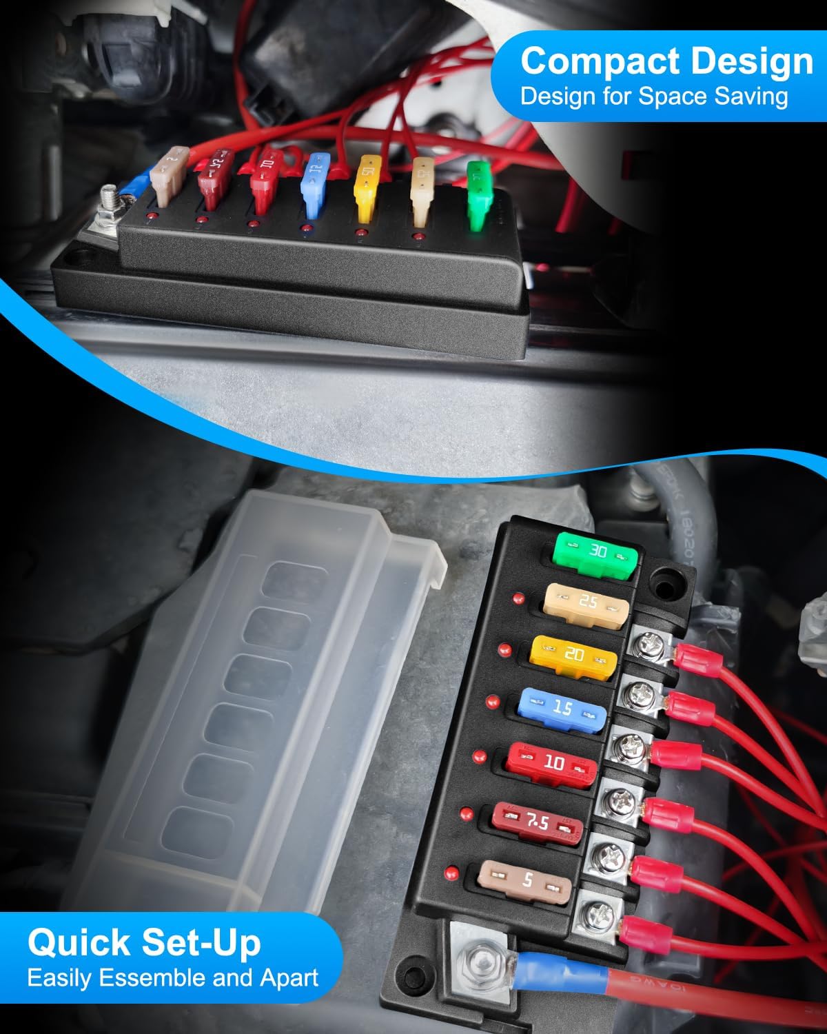 Caja fusibles 6 vías ATC/ATO con entrada positiva