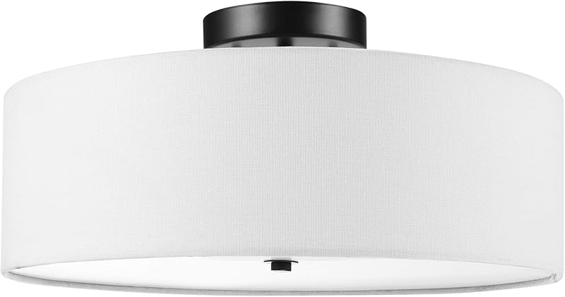 Lámpara techo 2 luces bronce oscuro pantalla lino blanco E26