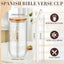 8 Pzas Vasos Vidrio Religiosos 16oz con Tapas Bambú y Cepillos