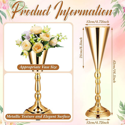 20 Pzas Soporte Trompeta Centro Mesa Dorado Boda