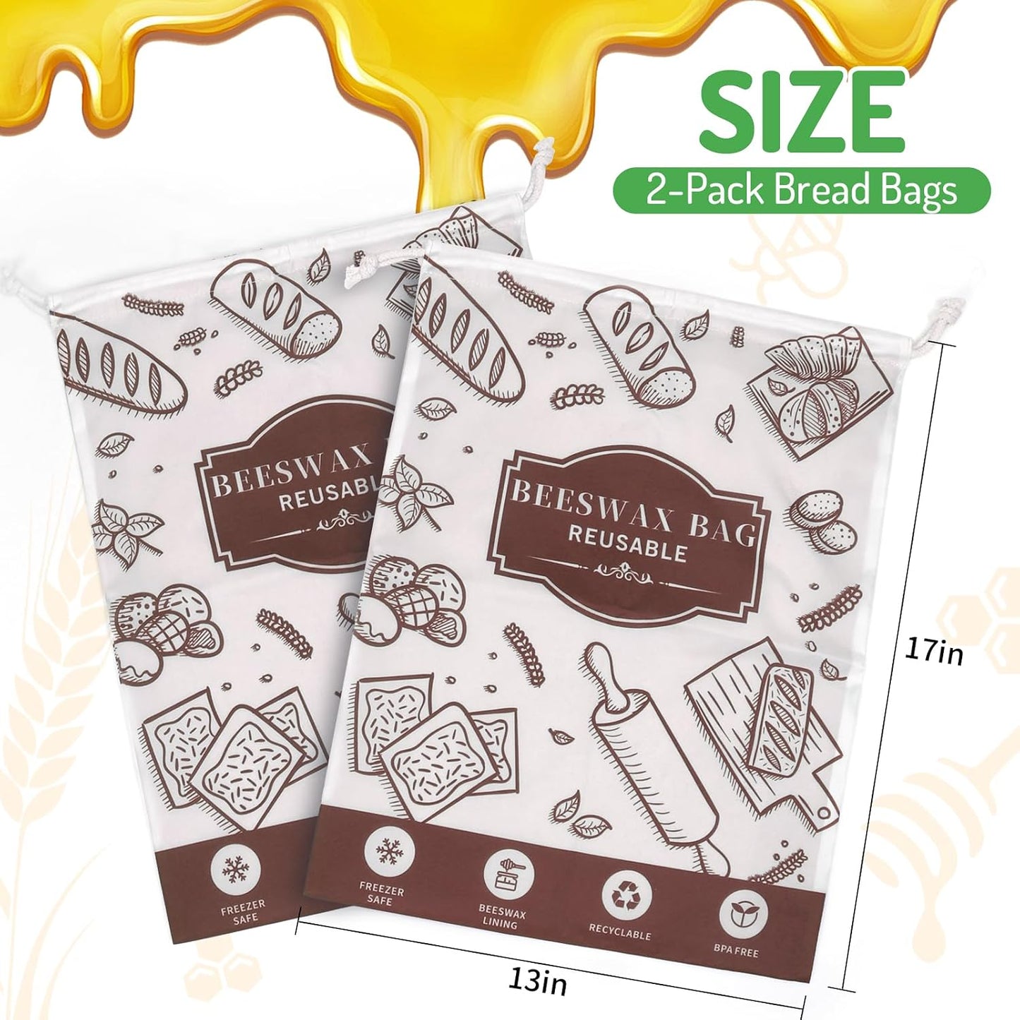 2 Pzas Bolsas Pan Cera Abejas Reutiliz. para Baguette