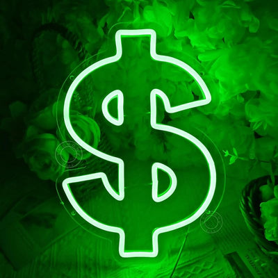 Letrero neón LED diseño dólar verde 13.78x9.65pulg