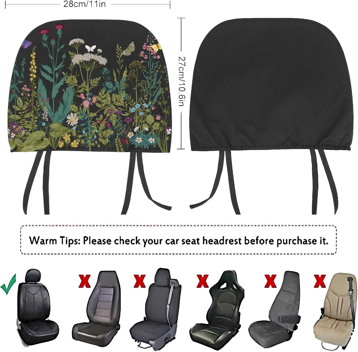 2 Fundas Reposacabezas Coche Universal Flores Mariposas