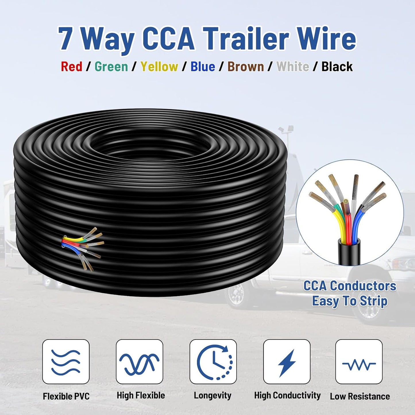 Set cable remolque 7 vías 14 conductores flexible