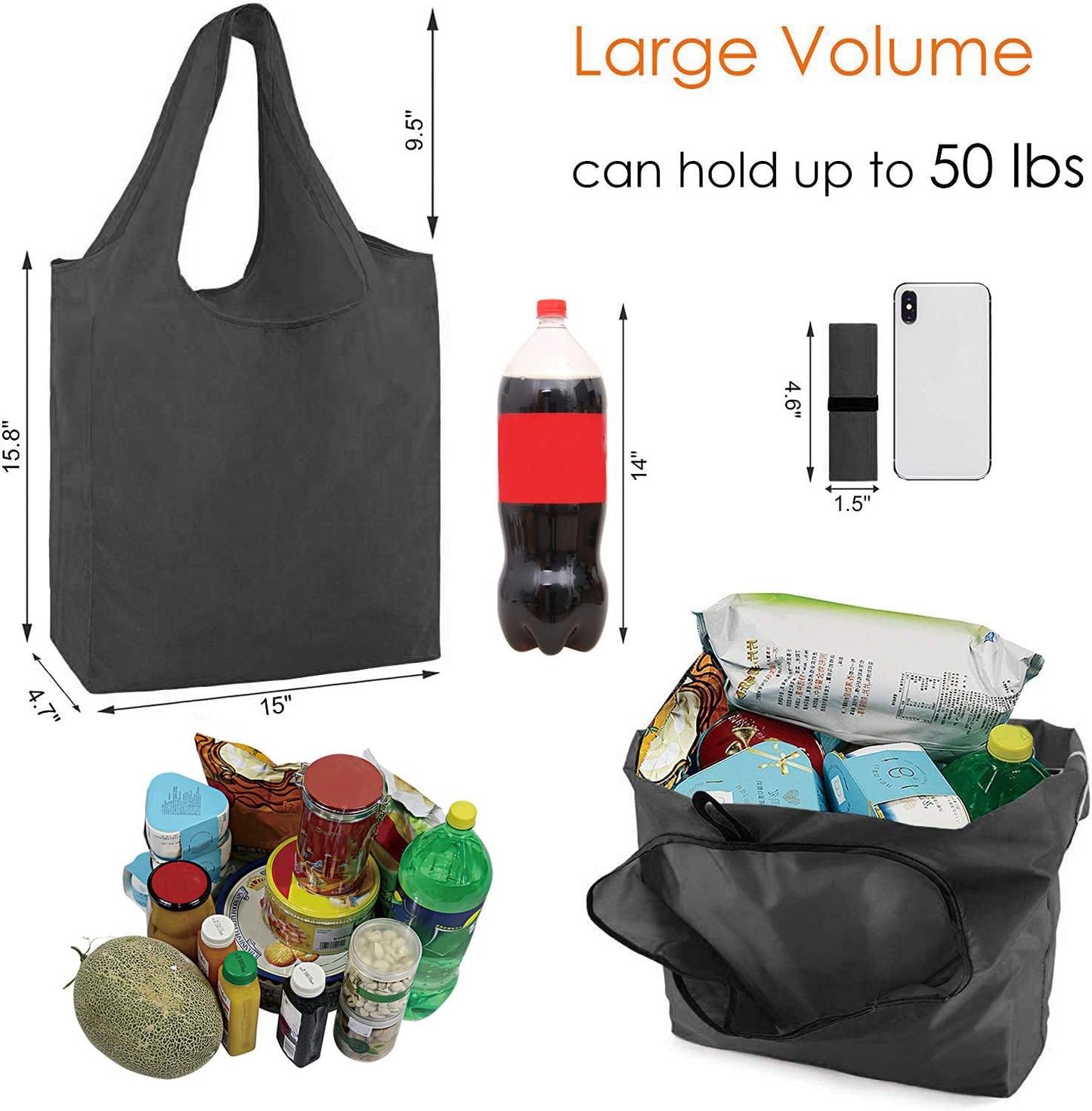 20 Pzas Bolsas Comestibles Reutiliz. Banda Elástica Negro