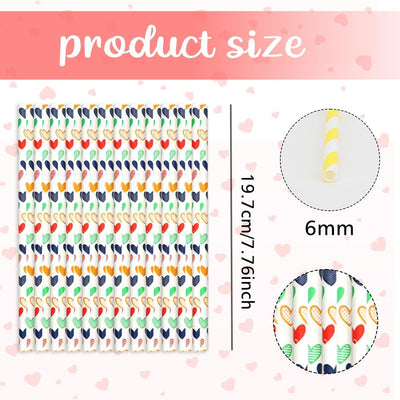 100 Popotes Biodegradables con Corazones Coloridos