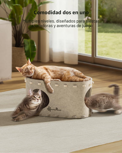 Casa para gatos resistente arañazos con túnel plegable