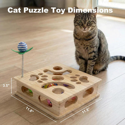 Caja rompecabezas madera pino gato laberinto sisal bolas