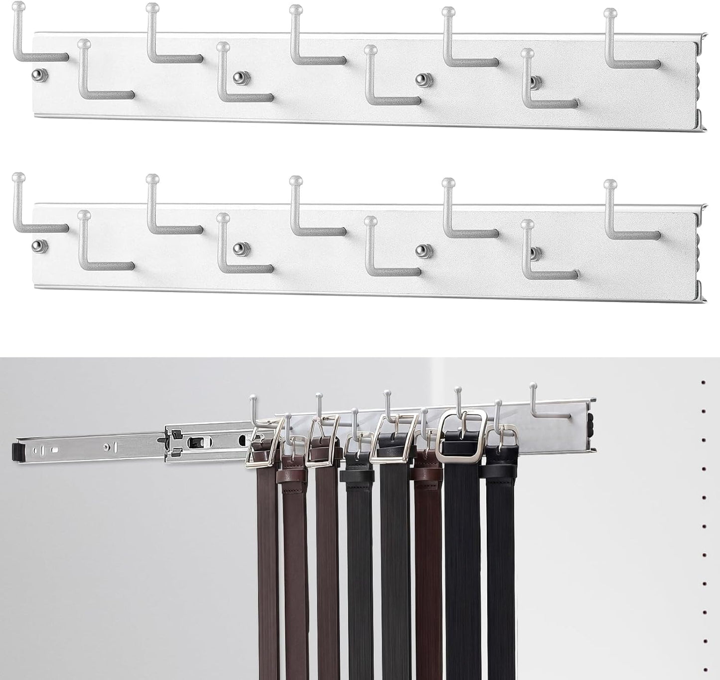 2 Ganchos deslizantes 13.8" para armario 9 lazos plateado