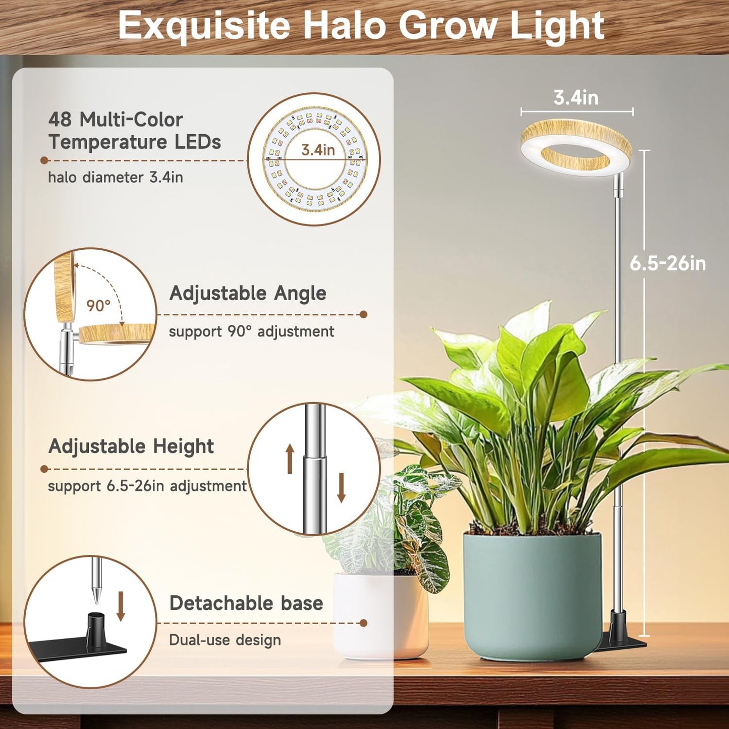 Luz cultivo plantas interior 48 LED madera sintética 5 brillo
