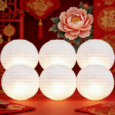 6 Linternas Papel LED 12pulg Colgantes Decoración Hogar