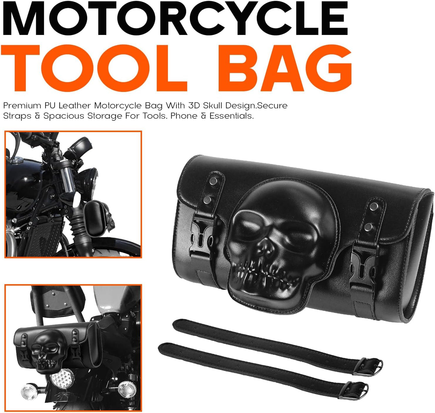 Bolsa herramientas motocicleta 7.2L cuero PU negra