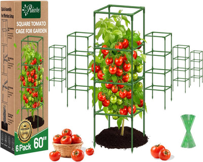 6 Jaulas Tomate Cuadradas Soporte Plantas Jardín 60pulg