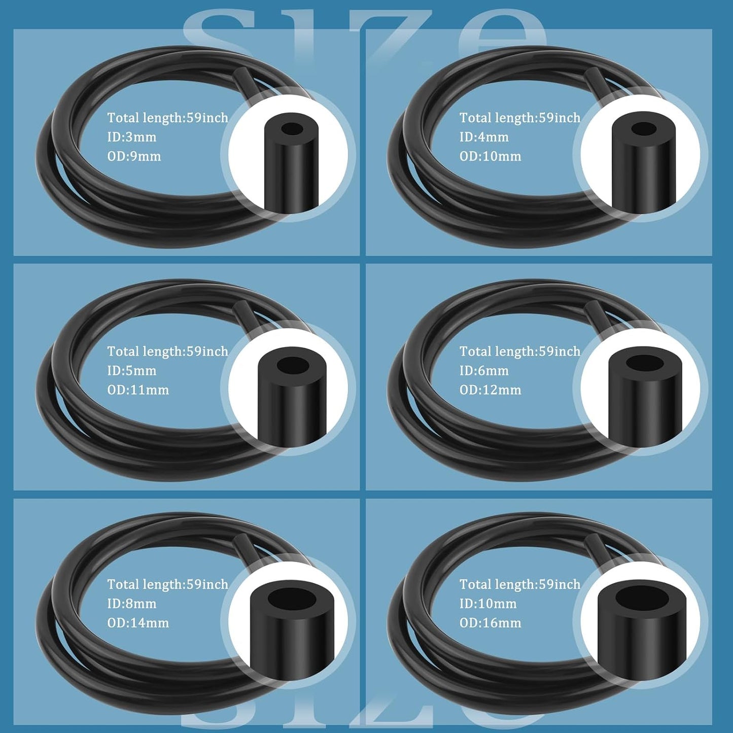 Kit mangueras vacío silicona 6 pzas 1/8-3/8 pulg con cortador