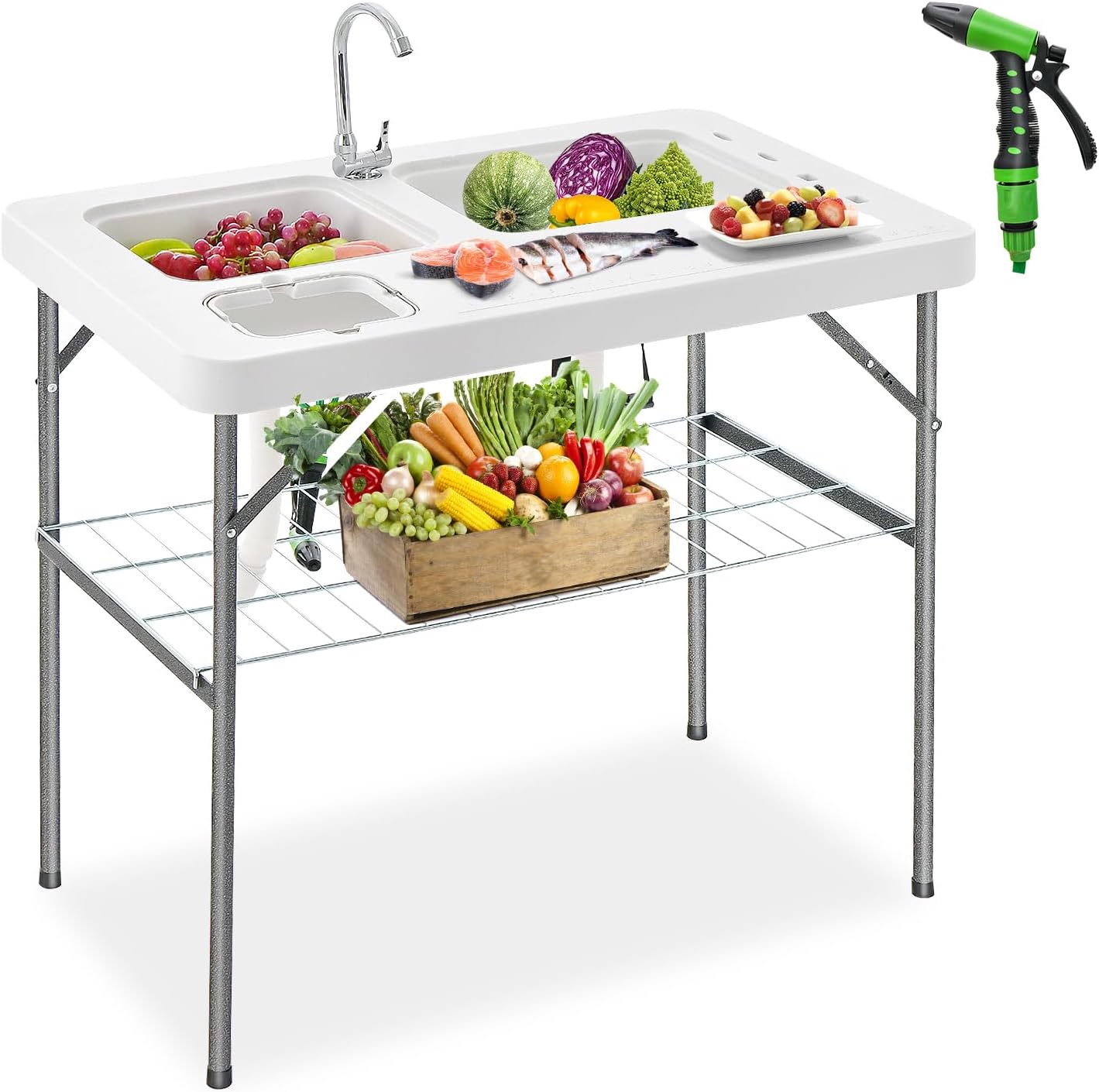 Mesa limpieza peces con fregaderos grifo plegable camping