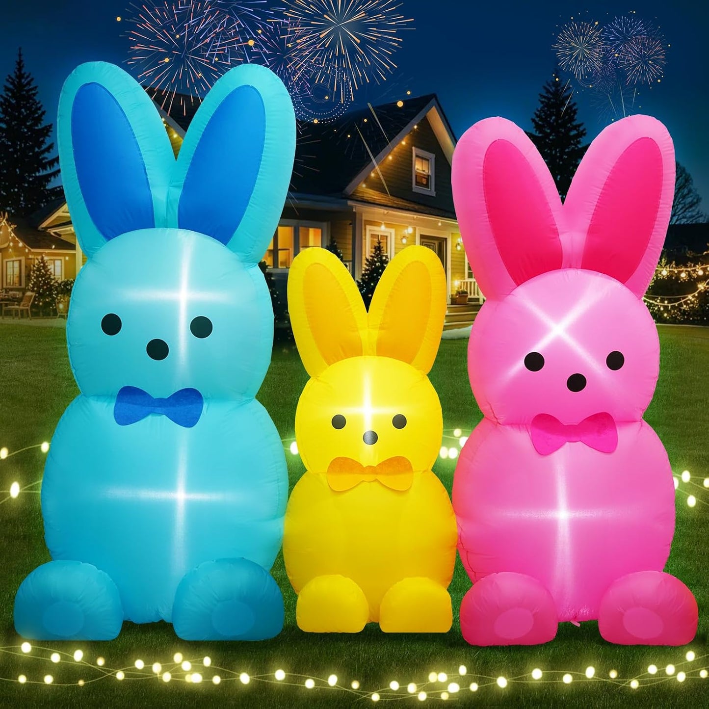 Inflable Pascua 3 Conejos Colores 6" LED para Fiesta