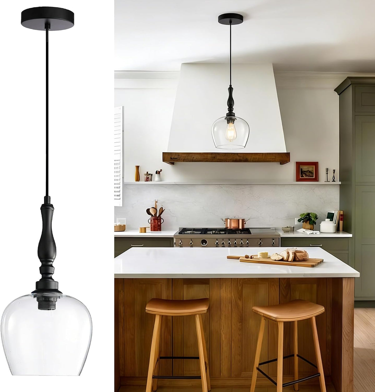 Lámpara colgante campana 7.87pulg pantalla vidrio transparente