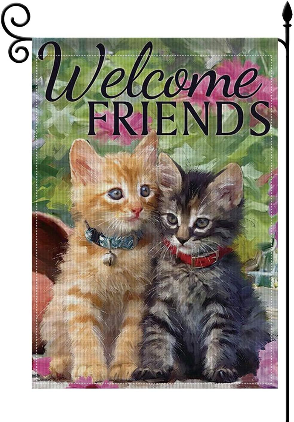 Bandera jardín 12.5x18pulg welcome cat arpillera