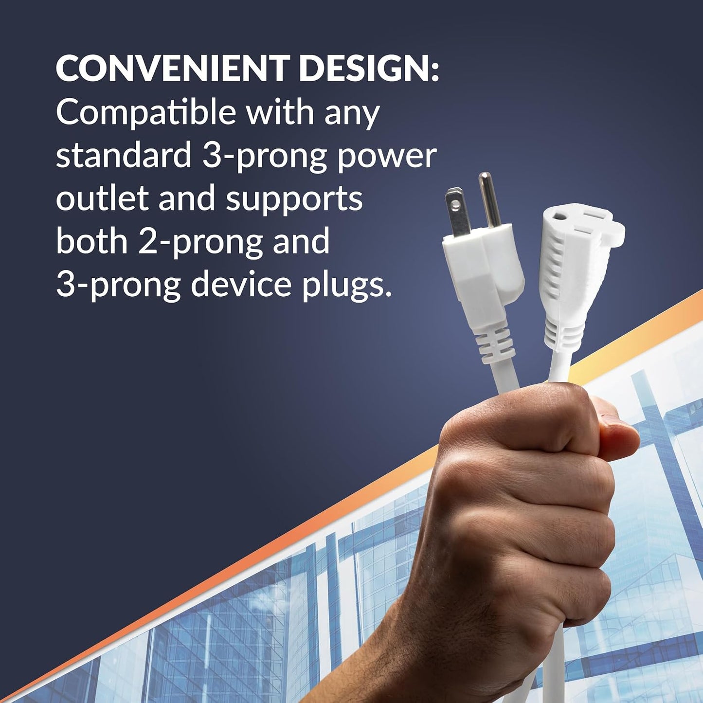 Cable extensión 6ft blanco 2 y 3 clavijas resistente