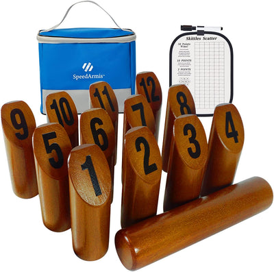 Set lanzamiento madera 12 bloques numerados con marcador