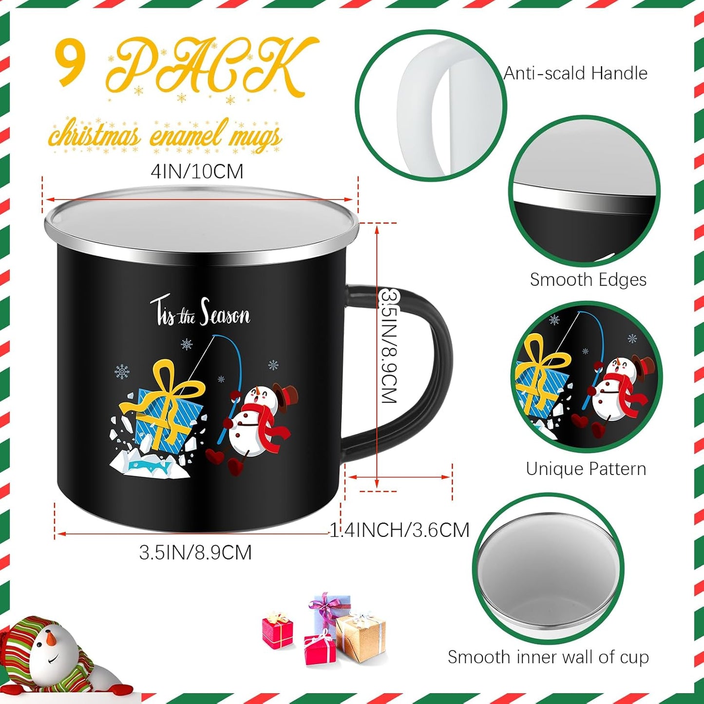9 Tazas Navidad Esmaltadas 12oz para Café Regalo Familia