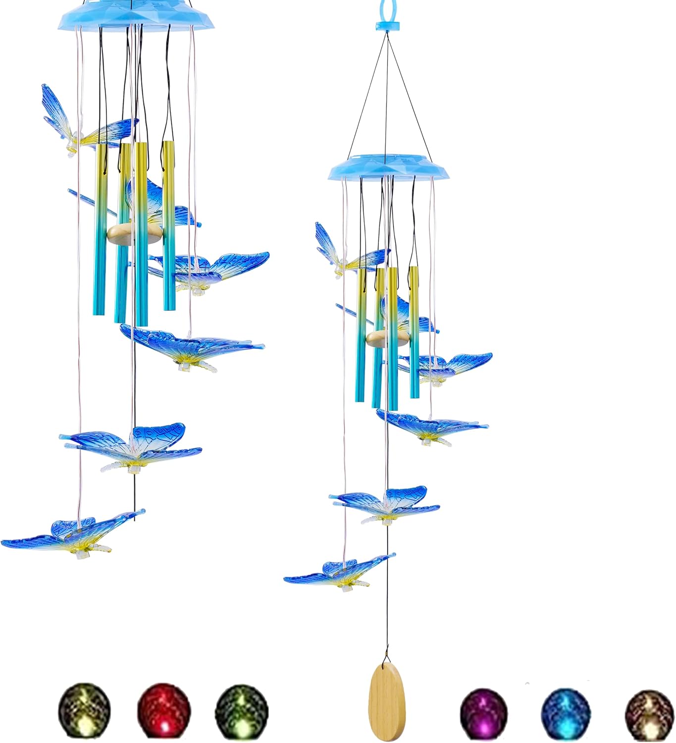Campanilla viento solar para jardín mariposa azul