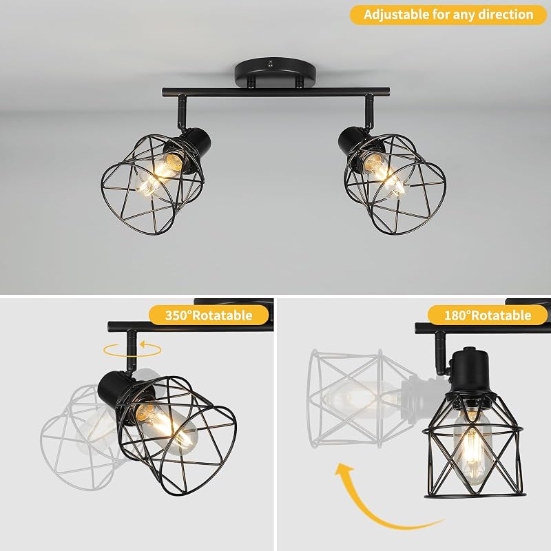 Luminaria riel cocina 2 luces E26 negra para techo