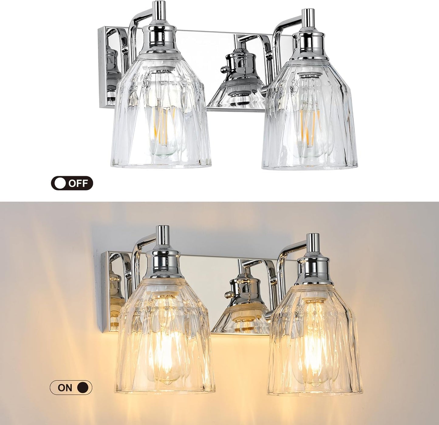 2 Lámparas baño modernas cromadas con pantalla vidrio grueso