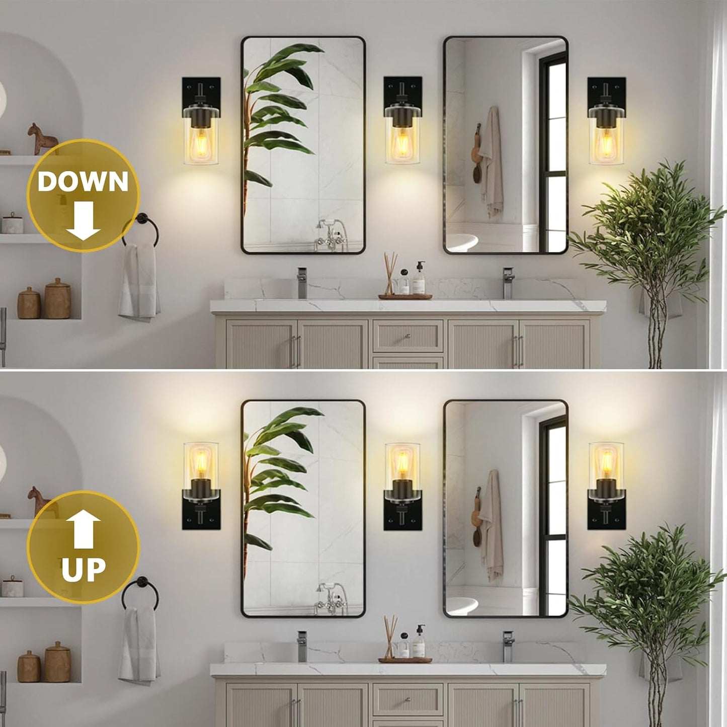 2 Lámparas pared baño luz negra vidrio transparente