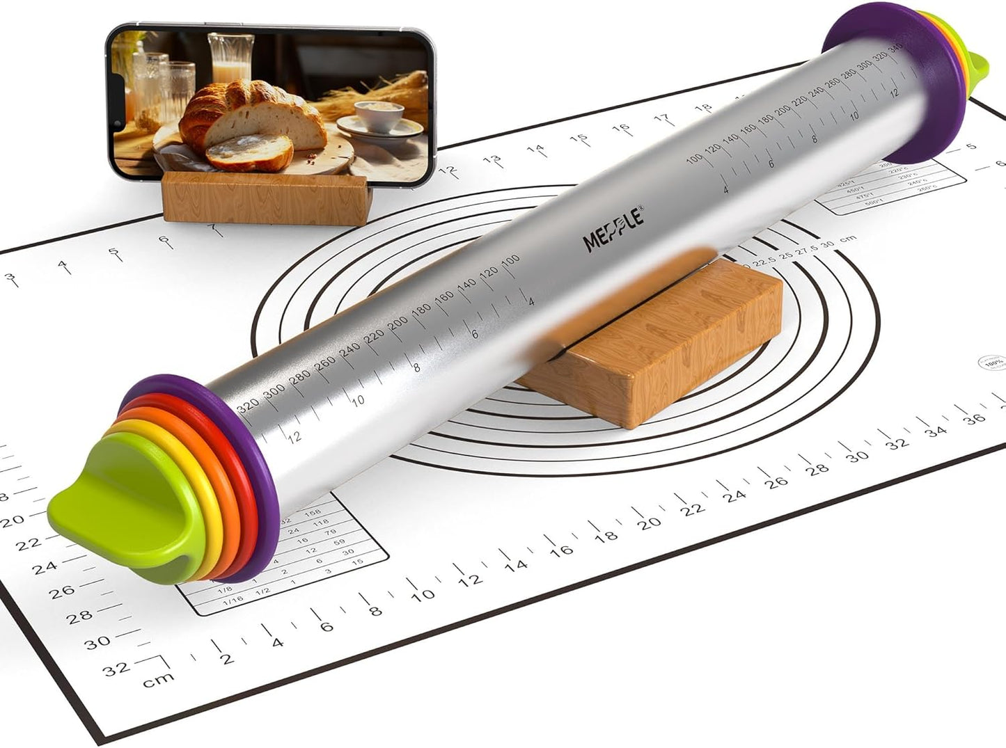 Rodillo acero inox ajustable 13.6 con silicona para galletas