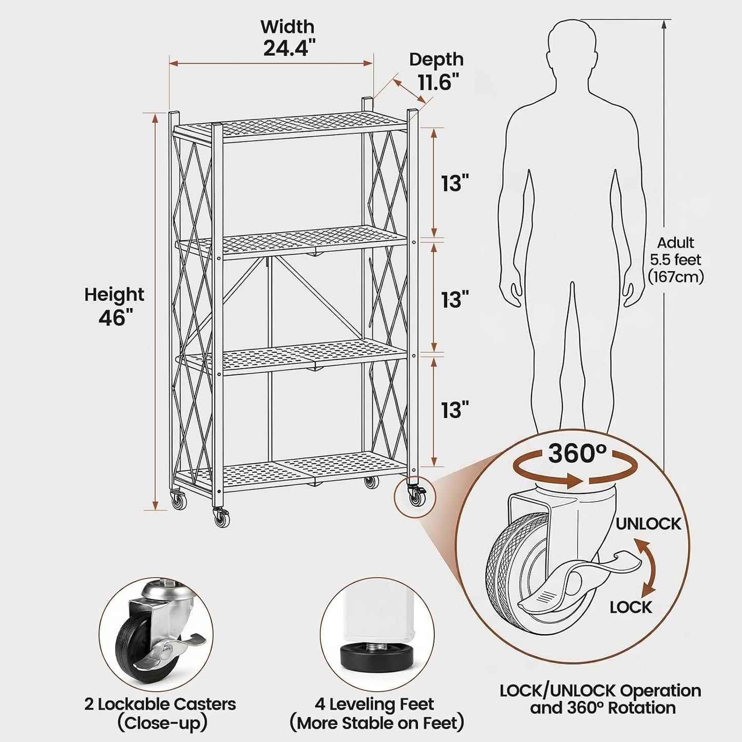 Carrito rack metal 4 niveles blanco sin ensamblaje cocina