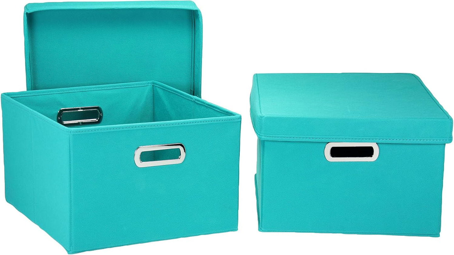 Cajas tela con tapas asas color aguamarina