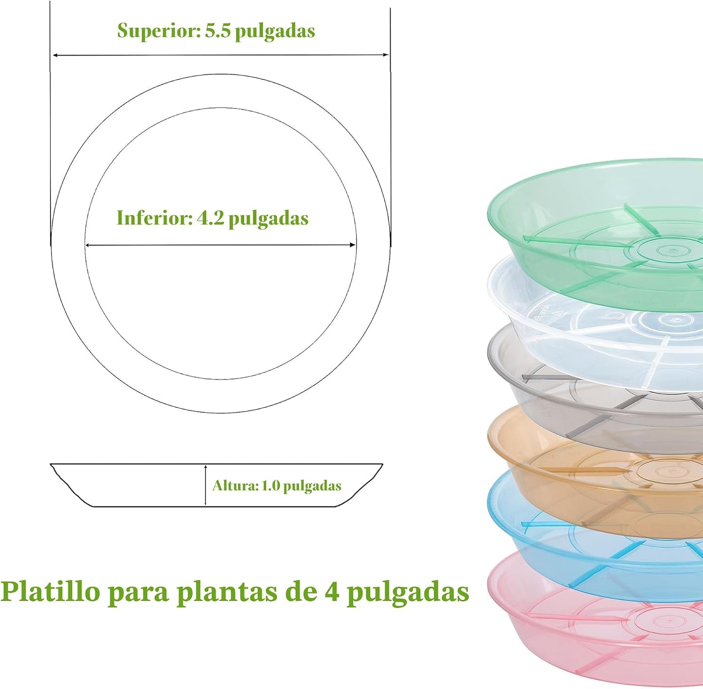 6 Pzas Platillos Plástico 4pulg para Macetas Interior Exterior